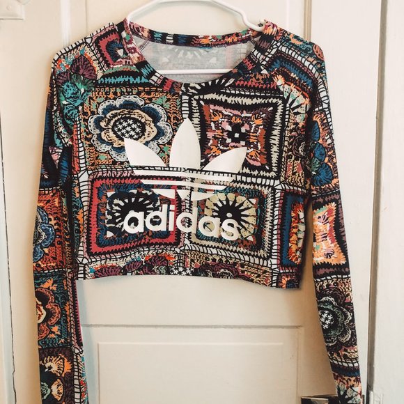 adidas Tops - Adidas Tribal Print Long Sleeve Crop Top